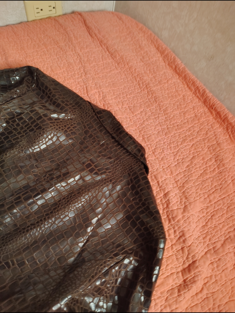 Selene Sport Brown Croc-Embossed Faux Leather Jacket - Picture 8 of 11